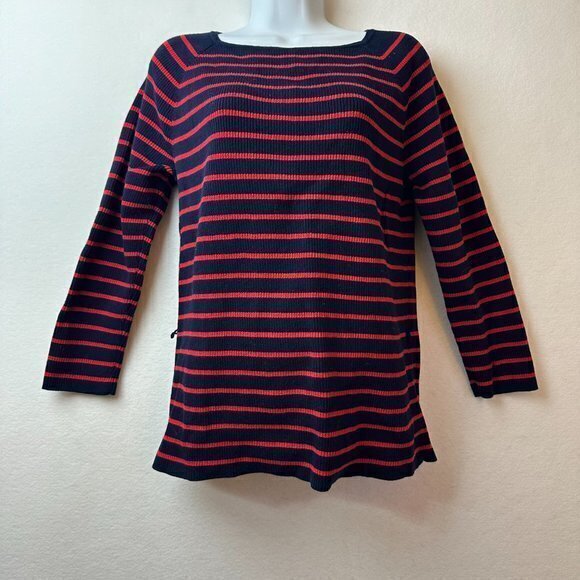Ralph Lauren Sweater Womens xl Blue‎ Red Striped tunic designer VTG - Picture 2 of 5